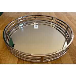 Adarsh Circle Glass XL 21”d x 3”t Tray-Silver, Silver
